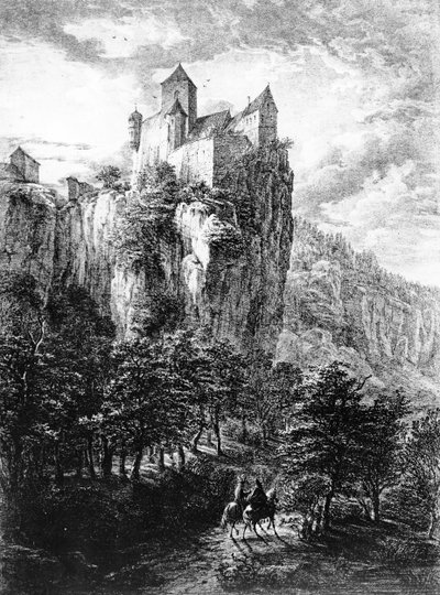 Kasteel Prunn in Altmuhlthal, prent door Friedrich Wilhelm Bollinger, 1818 door Domenico Quaglio